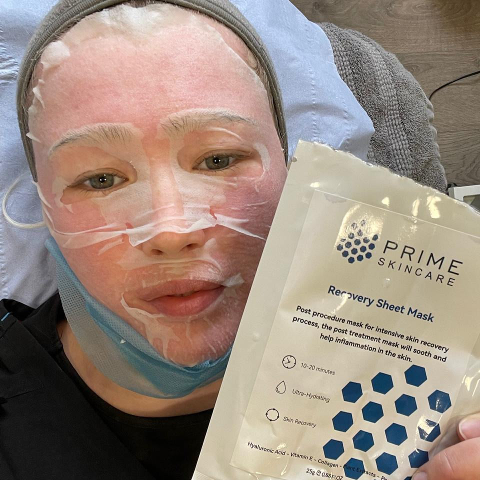 Customer Using Prime Skincare's Recovery Sheet Mask