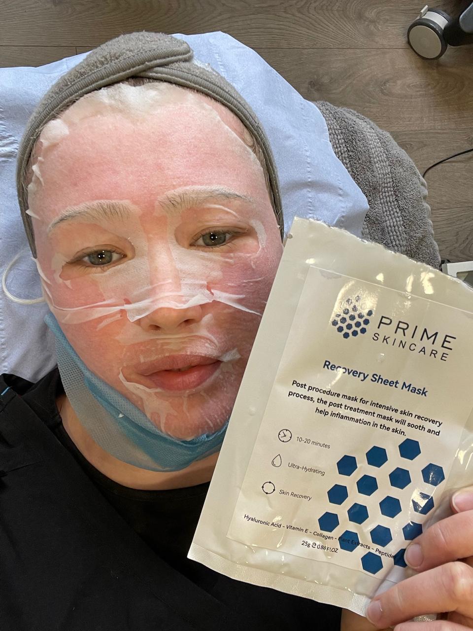 Customer Using Prime Skincare's Recovery Sheet Mask